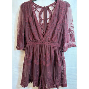 Women’s Sheer Lace Romper Whimsigoth Fairy Festival Peasant Boho Style Medium